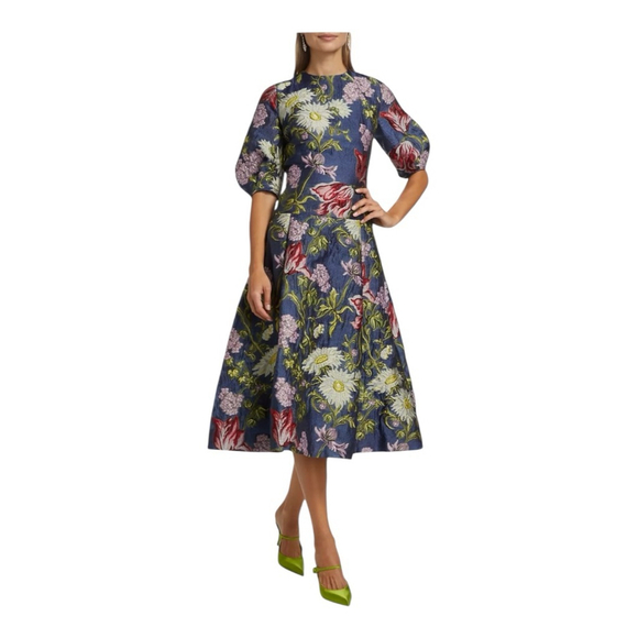 Teri Jon Floral Jacquard Puff-Sleeve Cocktail Dress Size 2 NWT - Picture 1 of 10